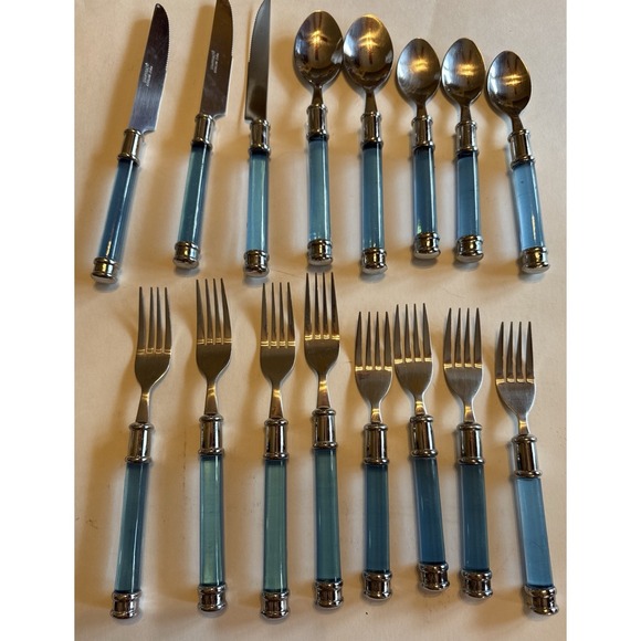 Cambridge Dry Goods Other - 16 Pc  Lot Vintage Blue Lucite/ Plastic Handle Flatware Cambridge